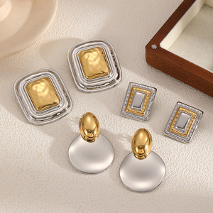 <b>Stud</b> <b>Earrings</b> Geometric Two Tone Gold Plated Zinc Alloy For Women Gift Fashion Jewelry TE60332 M - Product Image 1