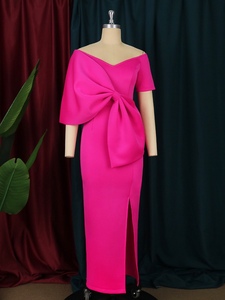 Nouvelle <span class=keywords><strong>Robe</strong></span> de Soirée <span class=keywords><strong>Longue</strong></span> de Fête Élégante Rose Épaules Dénudées Grand Nœud pour Femme - Product Image 4