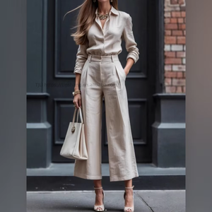 Women's Casual Chic Cardigan Long-Sleeve Top & Loose <b>Pants</b> 2-Piece Set Fashion - Product Image 6