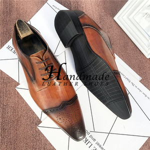 Chaussures habillées en cuir véritable faites à la main pour hommes, style britannique, à bout pointu, à lacets, avec motif brodé - Product Image 6