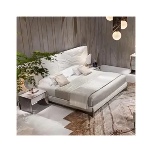 中国侧灯现代木质卧室储物木质白色家居家具和房间套装全尺寸框架双人床