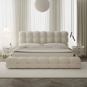 Cotton Candy Lambskin Bubble Internet-famous Soft-<b>padded</b> Cream Puff Modern Simple Cream-style Master Bedroom Double Fabric <b>Bed</b> - Product Image 1