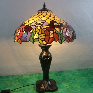 LongHuiJing 16-Inch High-End Tiffany Style <b>Table</b> <b>Lamp</b> - Artisan Stained Glass with Vintage <b>Base</b> and Floral Nightlight Design - Product Image 1