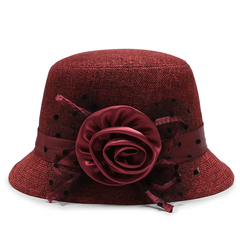 HZM-60354 heißer Verkauf Fedoras Hüte für Frauen Einfarbige Baumwolle-Ramie Jazz Cap Elegante britische breite Krempe Damen Caps Bowler Hüte