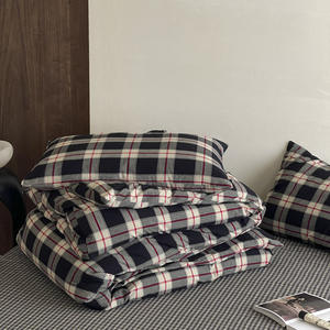 ชุดเครื่องนอน4ชิ้นแบบเรียบง่ายชุดเครื่องนอนสไตล์วินเทจผ้าทอลายสก๊อตชุดเครื่องนอนสไตล์เรียบง่ายทันสมัย - Product Image 4