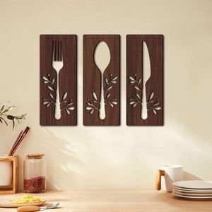 Supplier <b>Rustic</b> Kitchen Utensil <b>Wooden</b> Wall Decors Fork Spoon Knife Wall Hanging Plaque Ideal Gift for Farmhouse Dining Room - Product Image 1