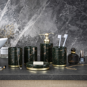 Ensemble d'accessoires de salle de bain <span class=keywords><strong>en</strong></span> céramique YST de luxe, 5 pièces, effet marbre, métal doré rose europé<span class=keywords><strong>en</strong></span>, distributeur de <span class=keywords><strong>savon</strong></span>, support, base dorée rose - Product Image 6