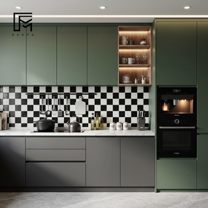 Gabinetes de <span class=keywords><strong>Cocina</strong></span> Rectos Personalizados de Fábrica MARFA en <span class=keywords><strong>Verde</strong></span> Salvia y Gris <span class=keywords><strong>Oscuro</strong></span>, Estante Abierto de Madera Apilable, Cafetera Integrada para <span class=keywords><strong>Cocina</strong></span> Doméstica - Product Image 1