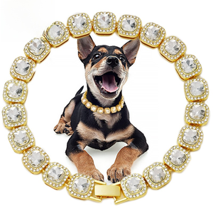 Collier pour chien en alliage de diamant strass massif, style hip-hop, chaîne cubaine, ruban, couleur or, fourni par l'usine - Product Image 1