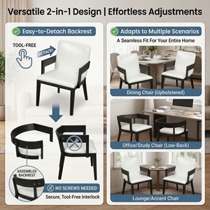 Ensemble de 2 chaises de salle à manger modernes en bois noir et cuir PU blanc brillant avec dossier, pour la maison, le bureau et l'hôtel - Product Image 3