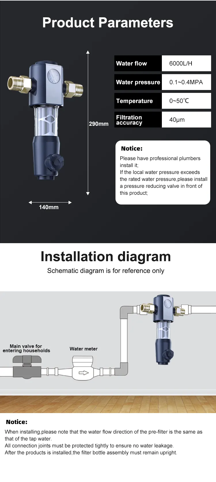 Haute qualité automatique rétro-lavage en acier inoxydable maille filtre à eau 40-50 microns ménage robinet eau pré-filtre extérieur voiture RV US