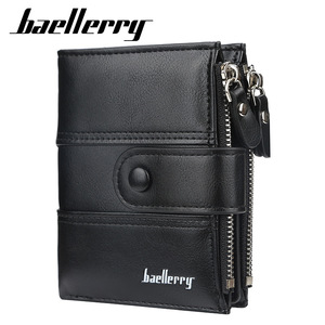 Baellerry <b>Men's</b> Short <b>Wallet</b> Coffee Color Large Capacity Zipper Coin Purse Multi Card Slot Buckle Design - Product Image 5