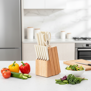 Ensemble <span class=keywords><strong>de</strong></span> couteaux <span class=keywords><strong>de</strong></span> cuisine en acier inoxydable personnalisé <span class=keywords><strong>de</strong></span> 15 pièces avec bloc en <span class=keywords><strong>bois</strong></span>, couteaux <span class=keywords><strong>de</strong></span> chef multifonctionnels, couteaux <span class=keywords><strong>à</strong></span> découper, couteaux <span class=keywords><strong>à</strong></span> pain et <span class=keywords><strong>ciseaux</strong></span> - Product Image 4