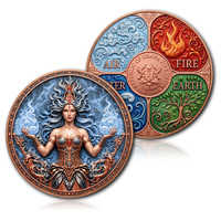 Pièce de monnaie en cuivre massif 999 de 1 once, avec motifs Embossés Éléments (Eau, Nature, Feu, Tempête), Commémorative, Médaille de collection, Vente en gros