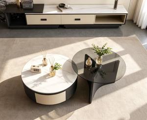 Modern <b>Round</b> <b>Coffee</b> <b>Table</b> Set Marble Top Storage Living Room Furniture Minimalist Design Black White Color - Product Image 5