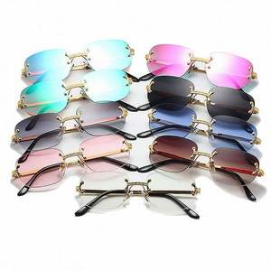Lunettes de soleil rectangulaires sans monture en métal rétro pour hommes et femmes avec logo personnalisé, UV400, petites lunettes de soleil carrées sans monture pour hommes et femmes - Product Image 1