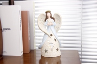 Sculpture en résine texture bois, figurine artistique de princesse féerique découpée, porte-bougie LED, boîte à musique, objet de collection pour la maison et les fêtes