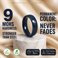 Bague en céramique bleu marine Supreme 6 mm, IP68, résistante aux intempéries, texture facettée, bijou moderne indestructible pour les affaires