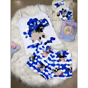 Spring 2022 Trends Stretch Pjs Cartoon Stichy Micky Printed Pajamas Nightwear Sleepwear 2 Pieces Sexy Cartoon For Women