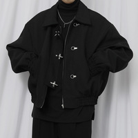 Veste d'homme élégante personnalisée, style vintage d'hiver, noire, coupe universitaire décontractée, avec fermoir métallique et mélange de laine