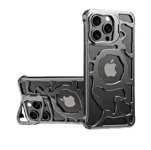 Produk tren baru desain mewah nirkabel isi daya magnet penutup ponsel logam funda untuk casing iphone 16 pro max