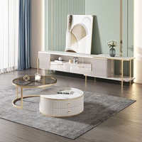Meuble tv européen, armoire moderne en verre et marbre, set de table basse
