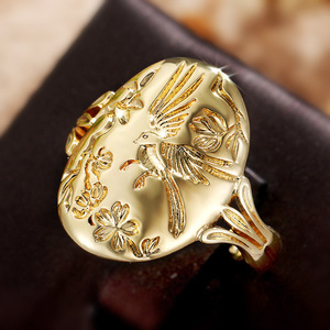 Anello Floreale con Uccello Unisex Stile Vintage in Lega con Motivo Inciso Regolabile Gioiello Romantico per Coppie - Product Image 6