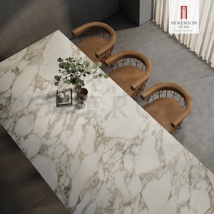 <span class=keywords><strong>Table</strong></span> de salle à manger rectangulaire en pierre frittée de 1600x3200 mm, texture marbre blanc doré mat, 12 mm d'épaisseur - Product Image 5