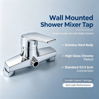 Mitigeur de douche mural chromé à levier unique, robinet de salle de bain avec interface G1/2 et cartouche céramique pour système de douche et bain