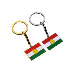 Porte-clés tendance en acier inoxydable émaillé plaqué or 18 carats avec pendentif carte émaillée du drapeau du Kurdistan - Product Image 3