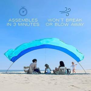 Abri solaire portable à 3-8 places, auvent à vent, en nylon imperméable, avec tiges en alliage d'aluminium, résistant aux UV, tente de plage - Product Image 2