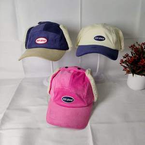 Baseball Cap Corduroy Ear Flaps Winter <b>Warm</b> Unisex Duckbill Design Navy Blue Pink White - Product Image 3