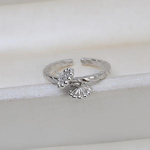 Personalized S925 <b>Silver</b> Double <b>Bead</b> Open Mouth Ring for Women 8-9 Pearl Jewelry DIY Accessories Empty Holder 232 Fashion Rings - Product Image 2