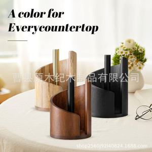 Wooden Upright Minimalist Desktop Paper Towel Holder Round Free <b>Standing</b> For Kitchen And Office Decoration - Product Image 2
