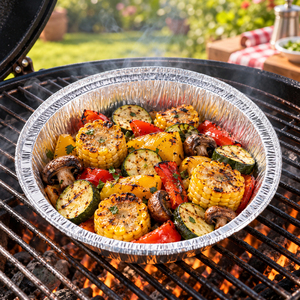 Barquette jetable en aluminium de qualité alimentaire, ronde de 9 pouces, haute température, pour barbecue de camping en extérieur et cuisson de fête - Product Image 1