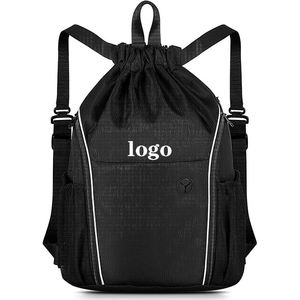 Sac de sport pour enfants personnalisé, grande taille, fermeture éclair, poches en filet pour bouteille d'eau, cordon de serrage, doublure en polyester soyeux, sacs à dos imperméables - Product Image 1