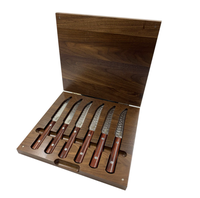 Couteaux à steak en acier inoxydable 6 pièces avec poignées en bois de pakawood mixte, couteaux à steak de 5 "dans un coffre en bois (lot de 6)