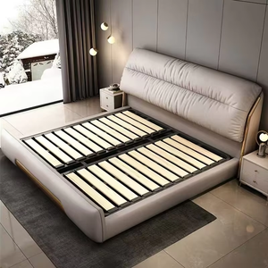 <span class=keywords><strong>Cama</strong></span> de lujo Dormitorio principal minimalista moderno <span class=keywords><strong>Cama</strong></span> tamaño King Influencer italiano <span class=keywords><strong>Cama</strong></span> de cuero genuino Almacenamiento elegante y de gama alta - Product Image 3