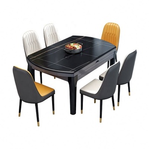 GEDO <strong>Modern</strong> Light Luxury Household Rock Plate <strong>Extendable</strong> Telescopic Variable <strong>Round</strong> <strong>Table</strong> <strong>Table</strong> and Chairs - Product Image 2