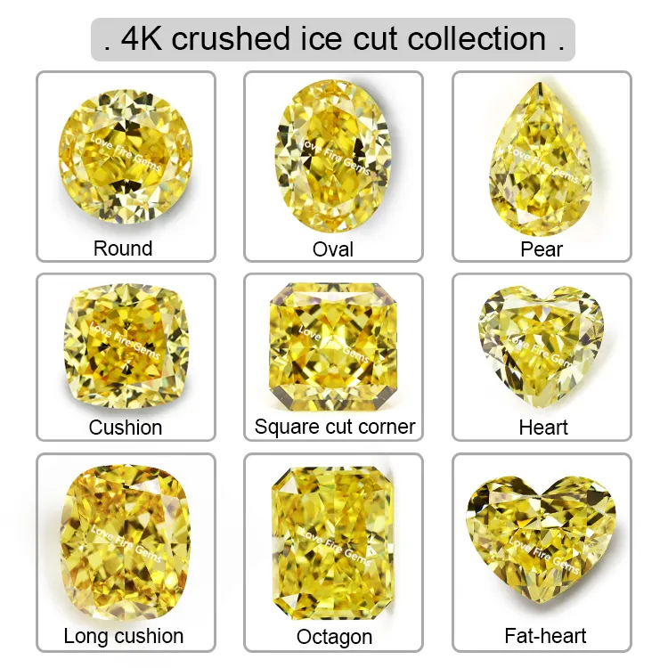 Prêt à l'emploi pierre cz artificielle jaune carré octogone 4K fleur de glace coupée cz glace écrasée zircone cubique