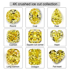 Ready Stock Fancy Artificial Cz Stone Yellow Square Octagon 4K Ice Flower Cut Cz Crushed Ice Cubic Zirconia