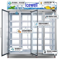 Réfrigérateur vertical commercial à porte vitrée, direct usine, portes avant et arrière, 2 à 8 portes ℃   Réfrigérateur avec éclairage LED pour supermarché