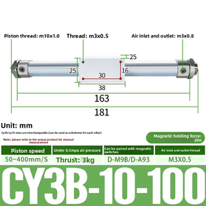 Componenti Pneumatici CY1B CY3B40-100, Cilindro Senza Stelo a Accoppiamento Magnetico con Componente Cuscinetto Centrale - Product Image 6