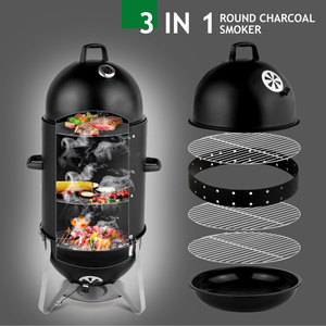 Ahumador Vertical Redondo 3 en 1 con 3 Rejillas de Cocción, Ahumador para Barbacoa <span class=keywords><strong>al</strong></span> Aire Libre con Control de Temperatura para Ahumar Carne - Product Image 3