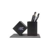Horloge de bureau numérique créative avec support pour stylo, réveil vocal, LED silencieuse, en bois, moderne, pour bureau, salon, cadeau électronique