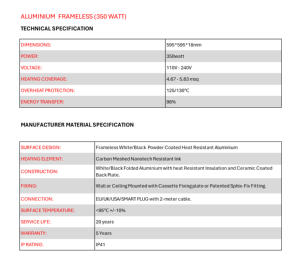 Panel de calefacción por infrarrojos ultrafino sin marco de 350W, calentador de habitación de aluminio de eficiencia energética para uso en el hogar, oficina y comercial - Product Image 6