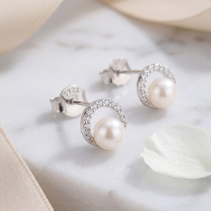 Boucles d'oreilles en perles d'eau douce naturelles, bijoux en argent sterling S925 pour femmes, élégantes, rondes, minimalistes, cadeau de mariage - Product Image 4