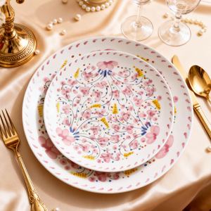 Elegante Juego de Vajilla de Cerámica con Rosas Rosadas en Relieve, Platos Esmaltados Románticos para Cumpleaños, Hoteles y Bodas - Product Image 6