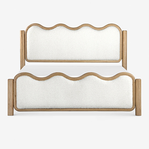 Cama de Madera con Cabecera Acanalada, Base de Láminas de Madera Clara, Estructura de Cama Moderna y Minimalista para Dormitorio - Product Image 1