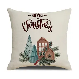 Noel Polyester atmak yastık kılıfı noel ağacı kare yastık kılıfı dekoratif yastık örtüsü oturma odası yatak kanepe için